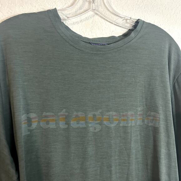 Patagonia Capilene Cool Short Sleeve Mens Size XL Gray Green Logo - Picture 2 of 4